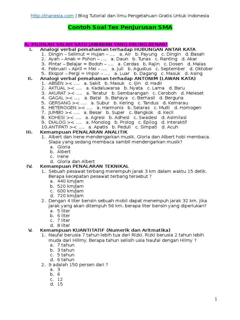 Contoh Soal Tes Masuk Akademi Akmil