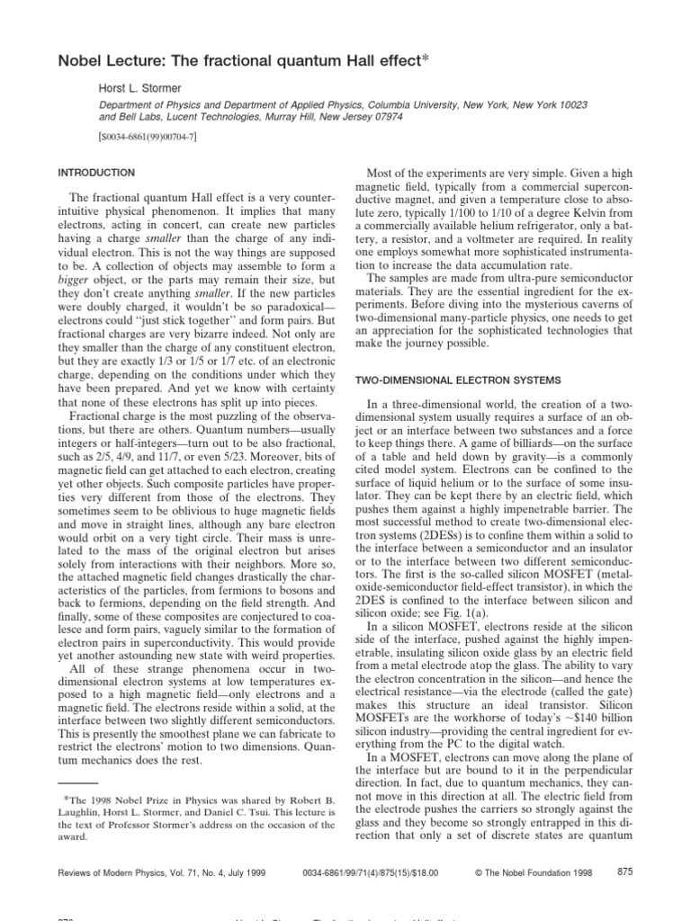 The Fractional Quantum Hall Effect | PDF | Gallium Arsenide | Electron