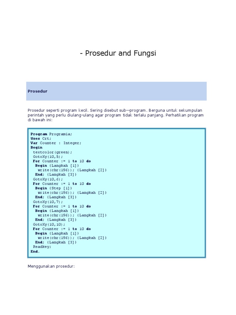 Fungsi dan Prosedur dalam Pemrograman | PDF | Metode & Bahan Ajar ...