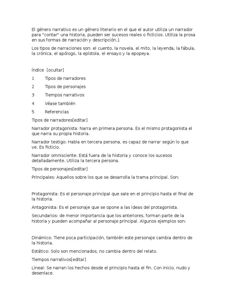 El Género Narrativo Es Un Género Literario en El Que El