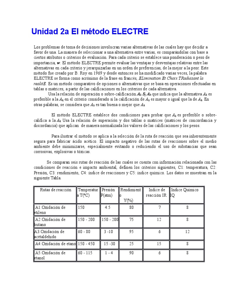 Unidad 2a El Método ELECTRE | PDF | Matriz (Matemáticas) | Toma de ...