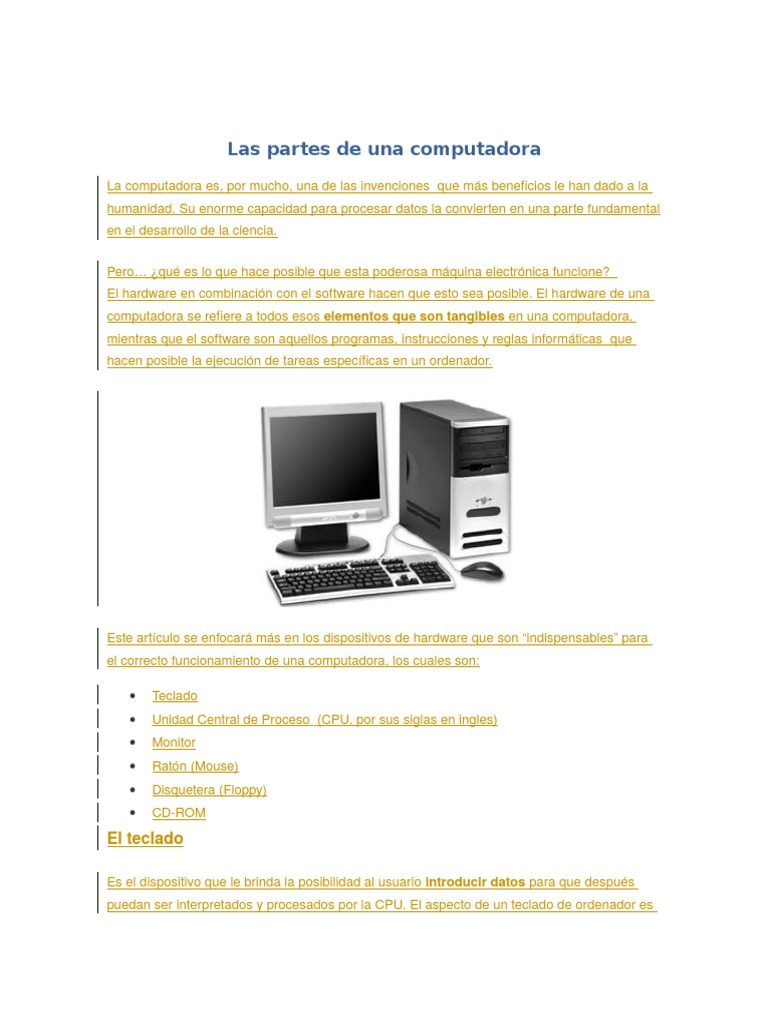 Partes esenciales de una computadora | PDF | Hardware de la computadora ...