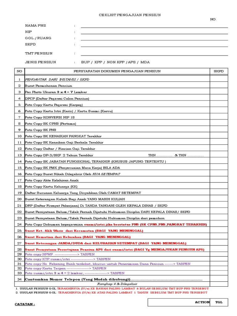 Persyaratan Dan Form Pensiun Pdf