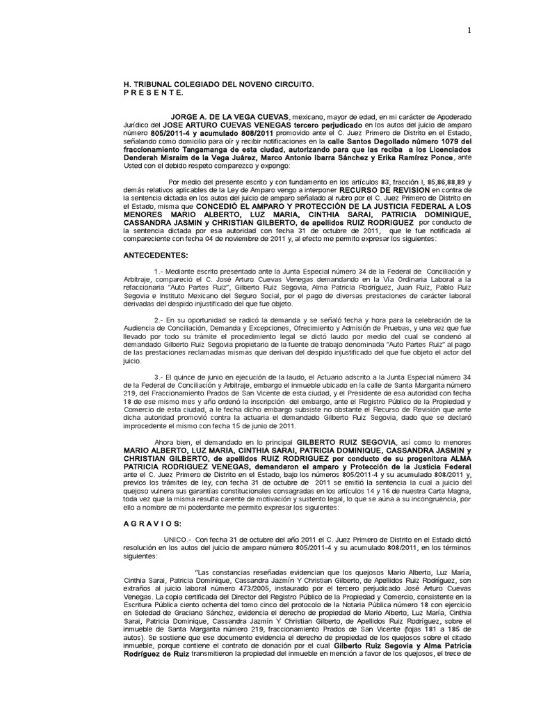 Recurso de Revision Amparo Jose Arturo Cuevas Venegas | PDF | Bienes ...