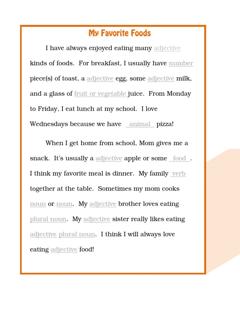 Esl Mad Libs My Favorite Foods PDF PDF