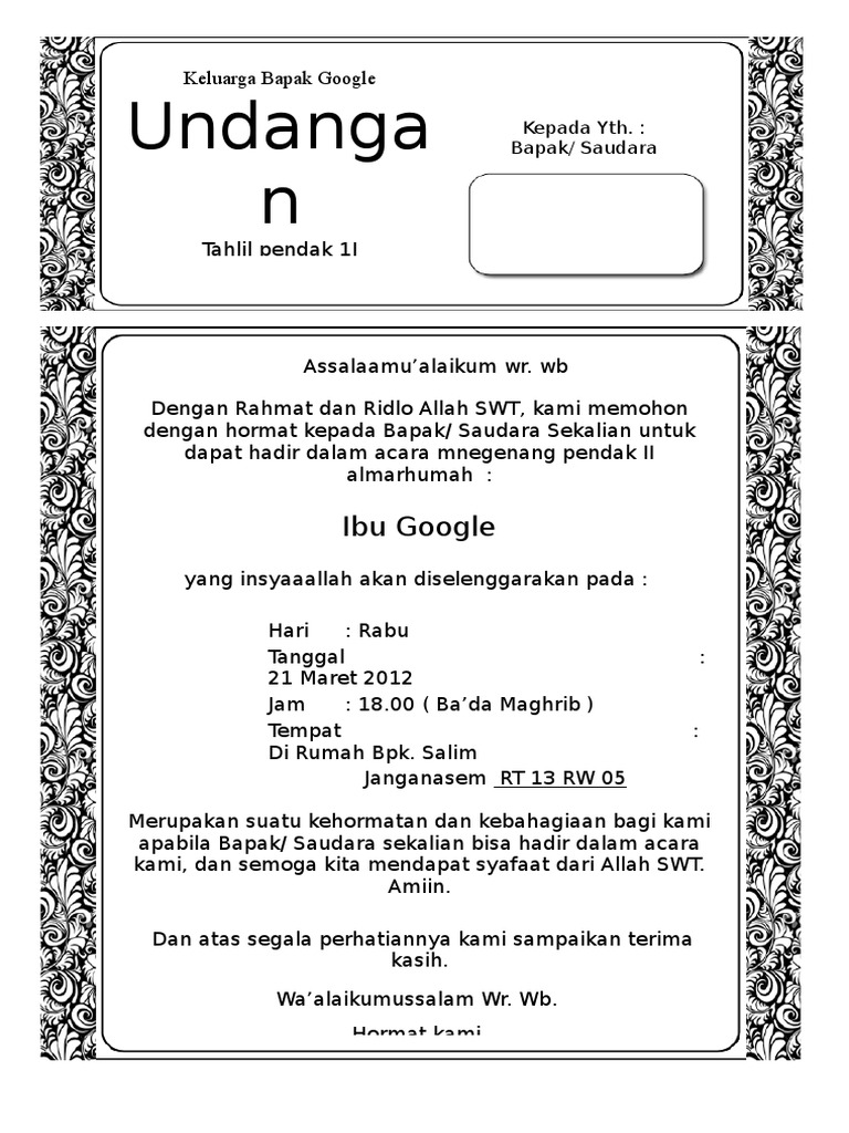 Download Format Undangan Tahlil