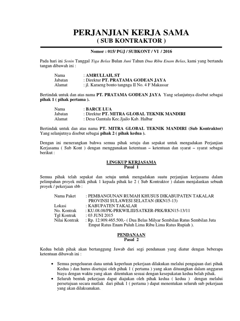 Surat Perjanjian Subkont