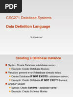 CSC271 Database Systems: Data Definition Language