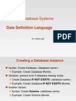 CSC271 Database Systems: Data Definition Language
