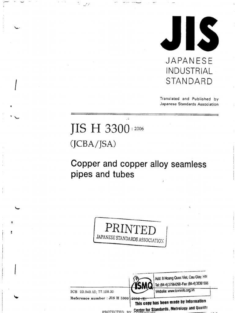 JIS H 3300 - 2006 Copper Andcopper Alloy Seamless Pipes and Tubes | PDF ...