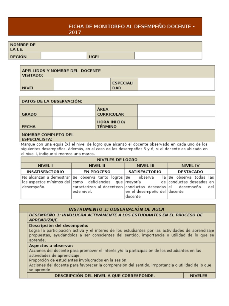 Ficha de Evaluacion Del Desempeño Docente 2017 | PDF | Creatividad ...