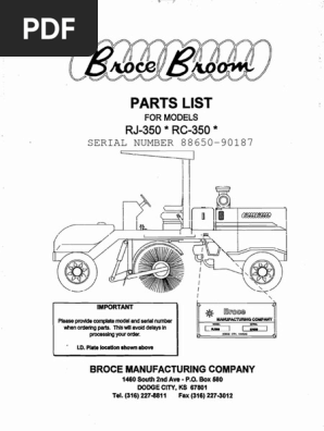 350 Series Broce Broom Parts Catalog 650 Pdf Machines Manufactured Goods