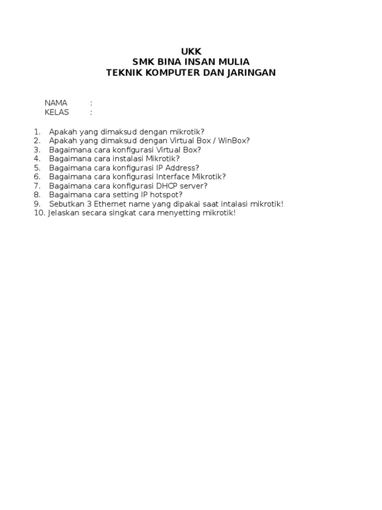 Contoh Soal Mikrotik Pilihan Ganda Dan Jawabannya Barisan Contoh