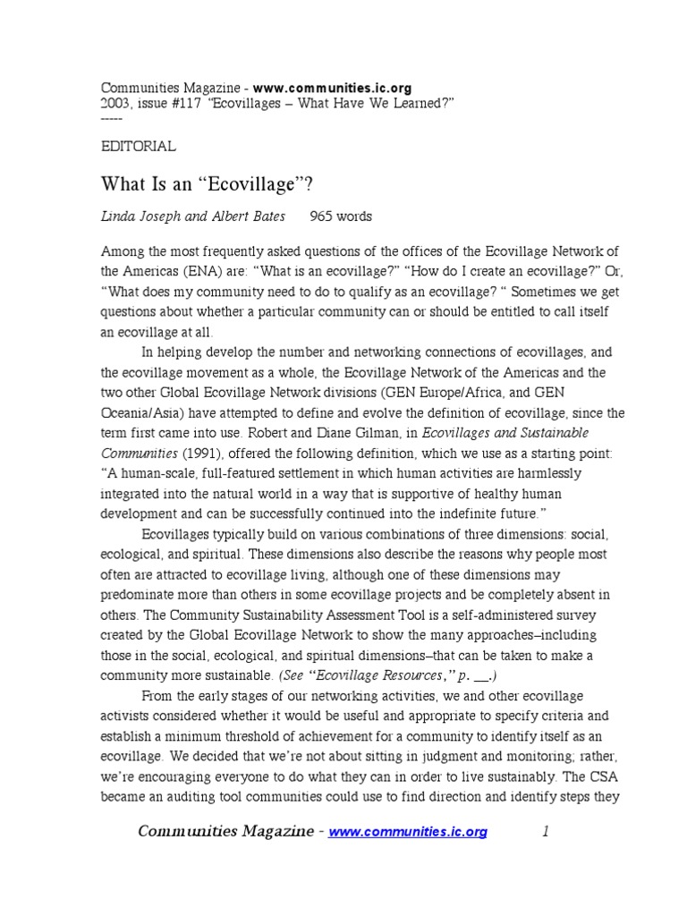What Is An "Ecovillage"? | PDF