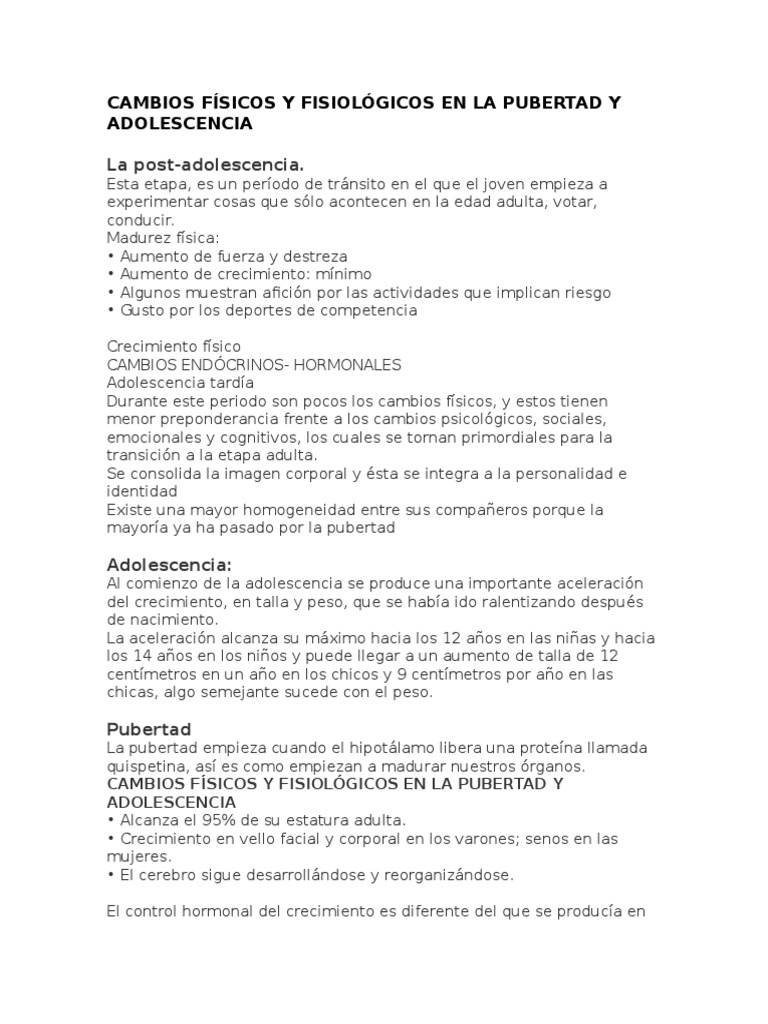 Cambios Físicos y Fisiológicos en La Pubertad y Adolescencia | PDF ...