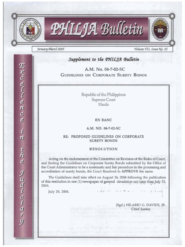 AM No. 04702SC Guidelines On Corporate Surety Bonds PDF Surety