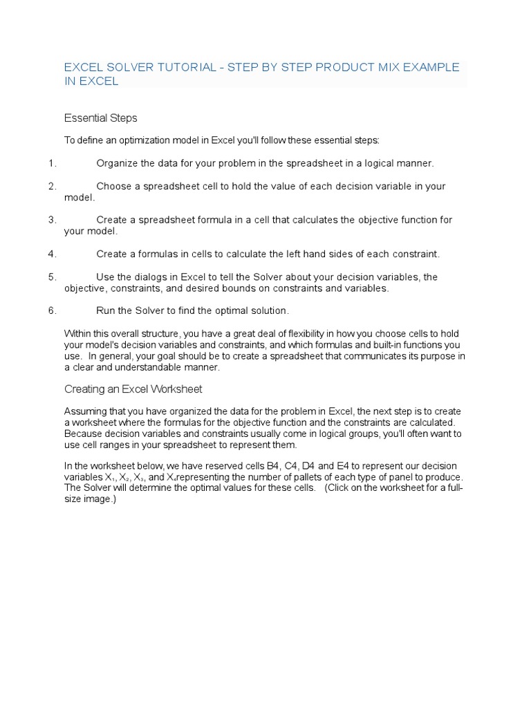 Excel Solver Tutorial Pdf Spreadsheet Microsoft Excel