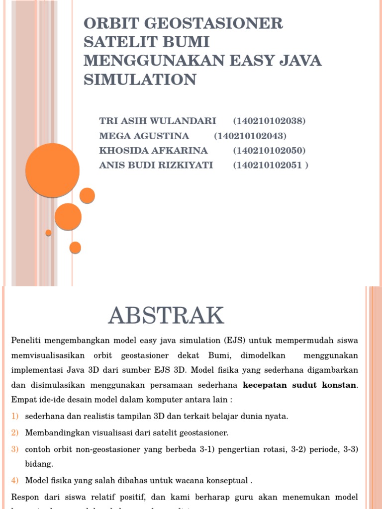 Orbit Geostasioner Model Satelit Bumi Menggunakan Easy Java | PDF