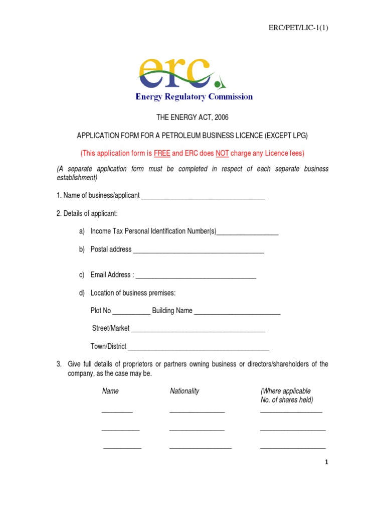Petroleum Licence Application Form PDF PDF Sole Proprietorship