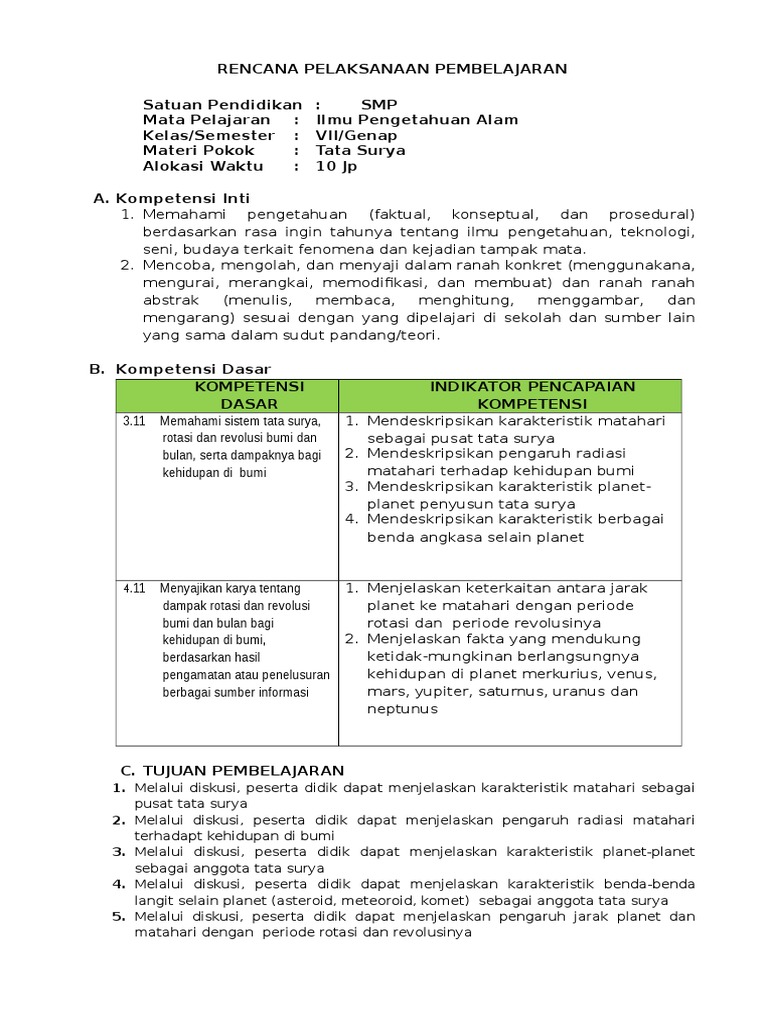 Rpp Lapisan Bumi Kelas 7 Kurikulum 2013 Rismax