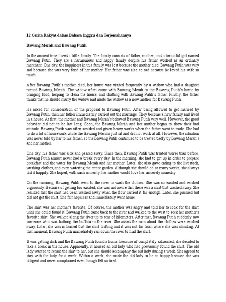 Cerita Dongeng Pendek Bahasa Inggris Dan Terjemahannya