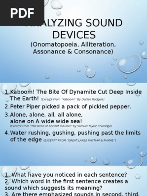 Analyze Sound Devices (Onomatopoeia, Alliteration,