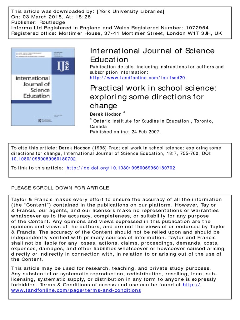 Hodson 1996 PDF Science Experiment
