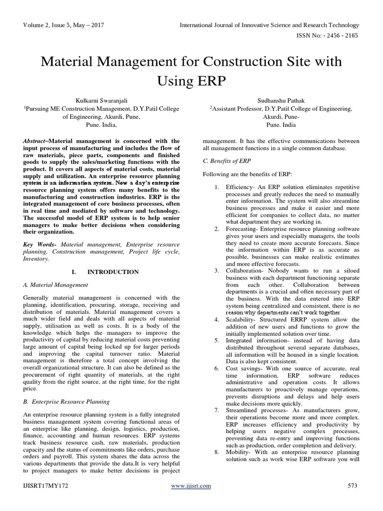ERP for Material Management in Construction | PDF | Enterprise Resource ...