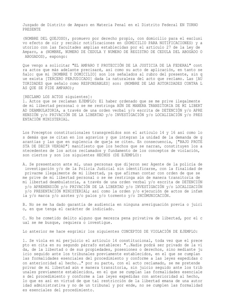 DEMANDA DE AMPARO Contra DETENCIÓN MINISTERIAL | PDF | Violación | Libertad