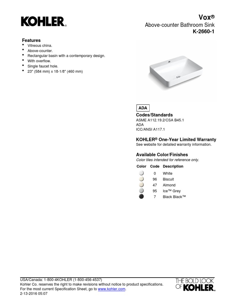 Kohler K-2660-8-0 Vox Rectangle Vessel Sink – 23" X 18.125" X 6.875", White Vitreous China, 8" Faucet Deck
