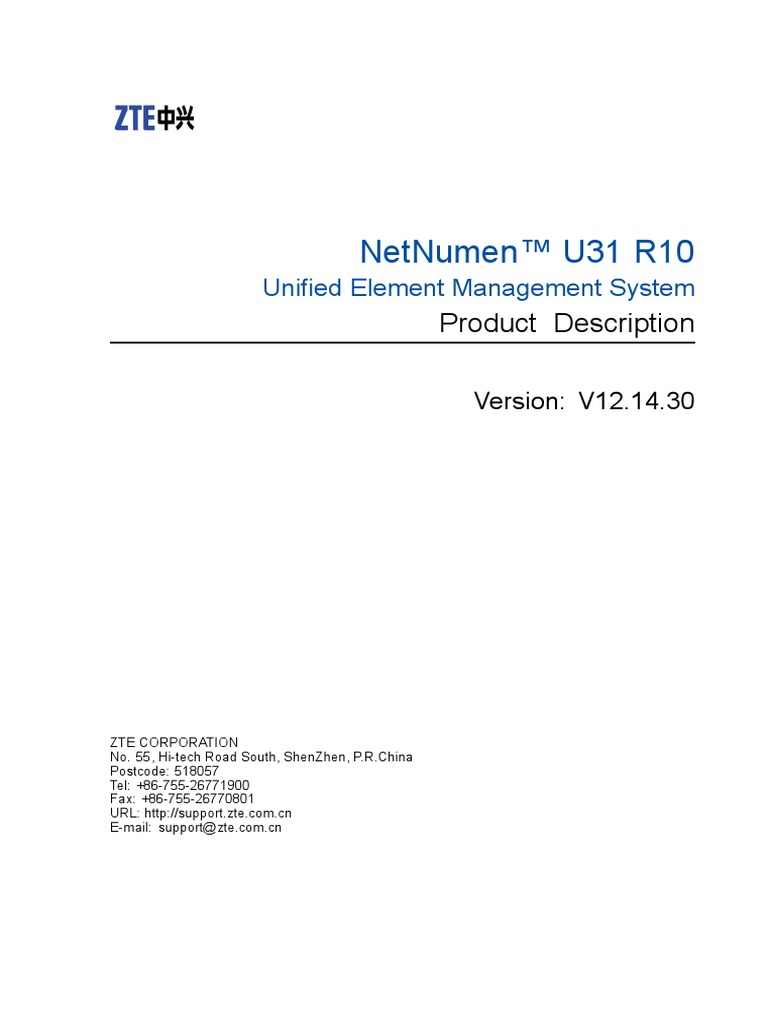 NetNumen U31 R10 V12.14.30 Unified Element Management System Product ...