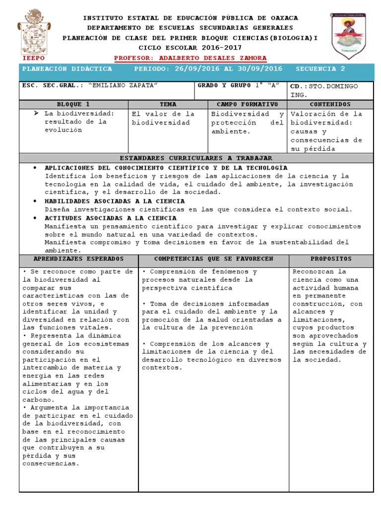 Planeacion de Biologia Bloque 1 Segunda
