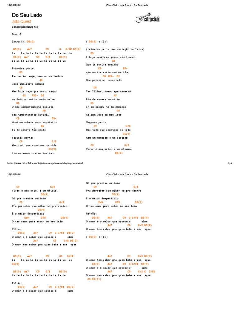 Cifra Club Jota Quest Do Seu Lado PDF Lazer Entretenimento (geral)