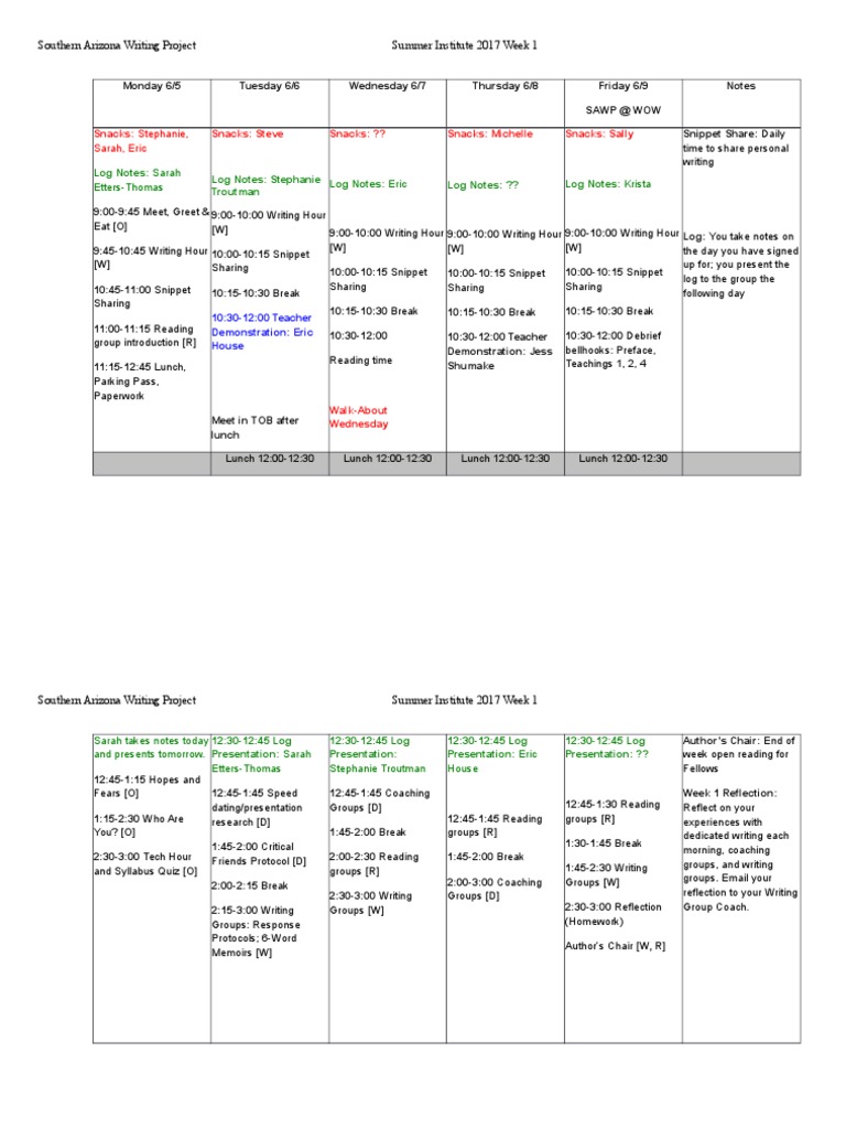 Week 1 Schedule 2017 | PDF | Leisure