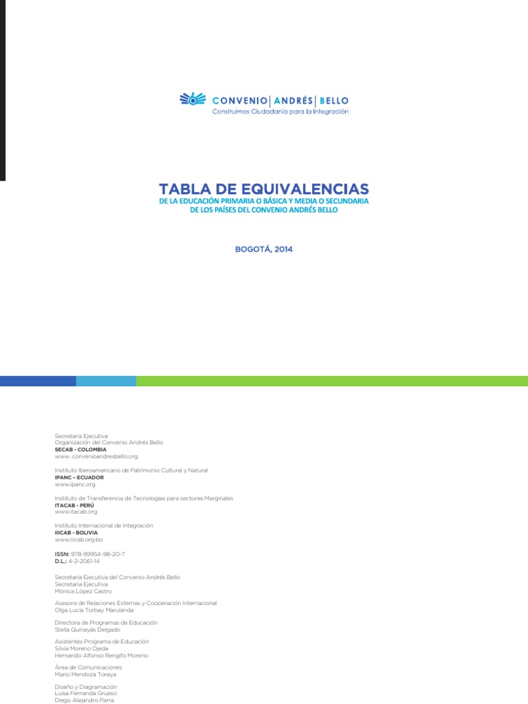 Convenio Andrés Bello Tabla Equivalencias PDF PDF Educación