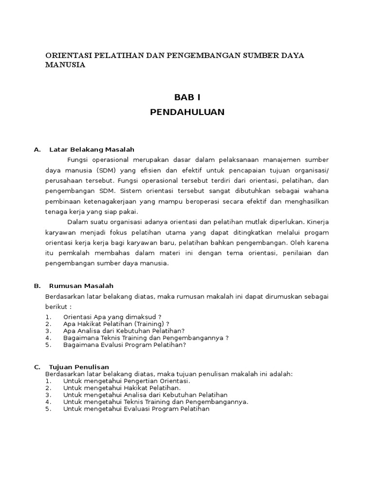 Orientasi Pelatihan Dan Pengembangan Sumber Daya Manusia