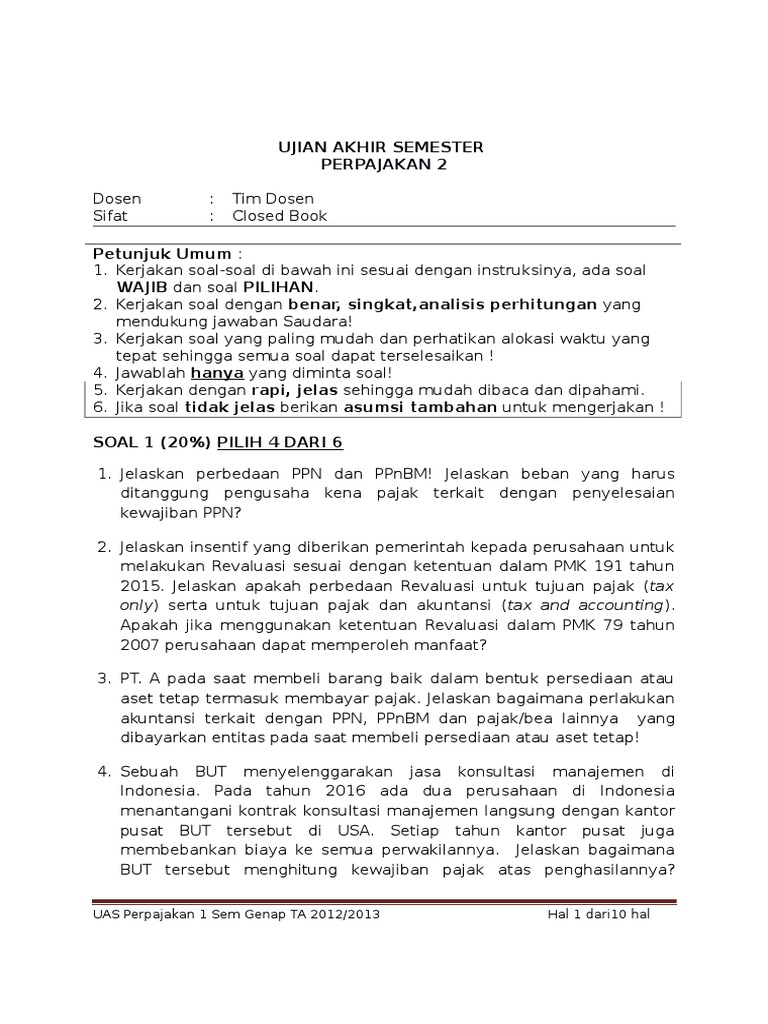 Contoh Soal Uas Pajak 1