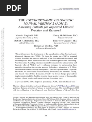 The Psychodynamic Diagnostic Manual Vers PDF | PDF | Diagnostic