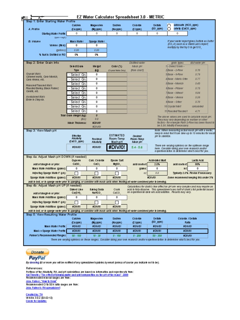 EZ Water Calculator 3.0.2 Metric PDF Sodium Chloride Ph