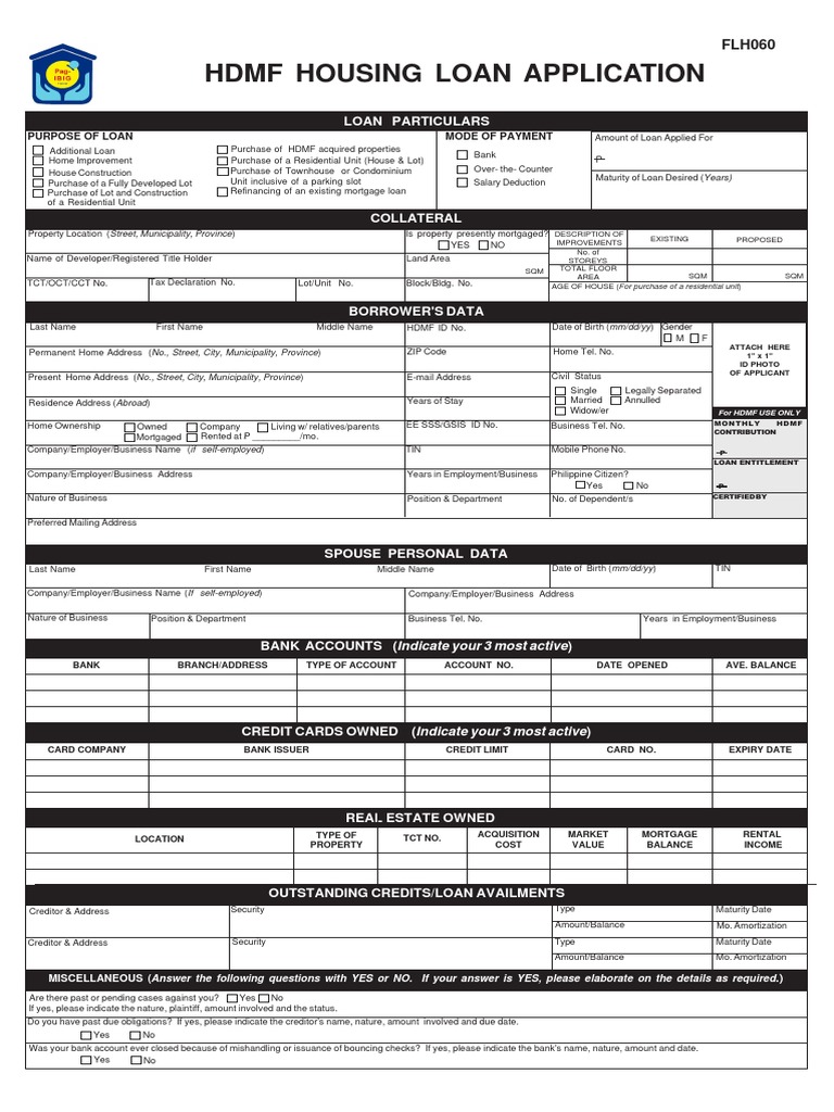 Pag IBIG Housing Loan Application Form PDF | PDF | Loans | Credit (Finance)