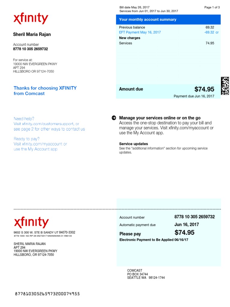Comcast Bill Sample Bill Template Internet Providers