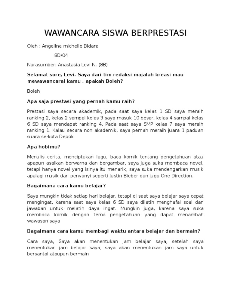 Wawancara Siswa Berprestasi Levi