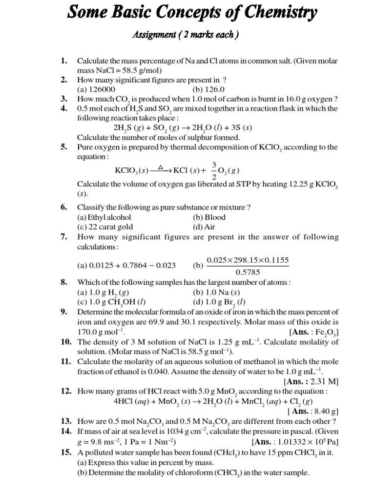 assignment for class 11 chemistry chapter 1