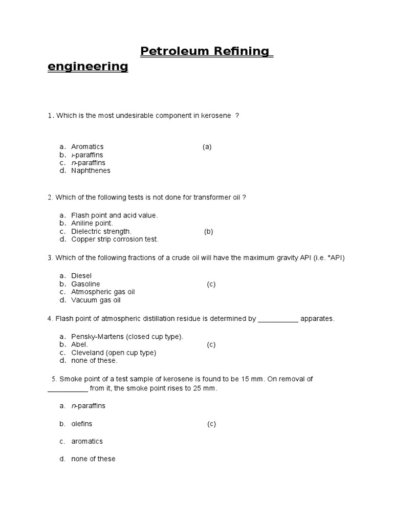 Pre Question Oil Refinery Petroleum