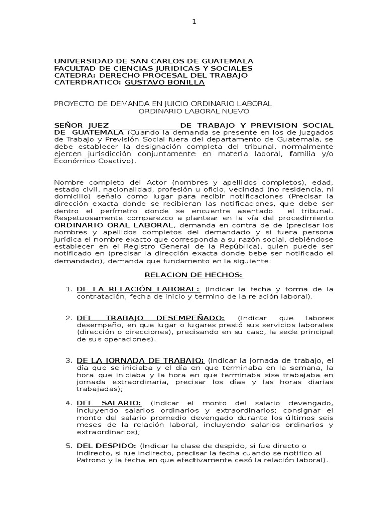 Ejemplo Demanda Laboral Derecho laboral Demanda judicial