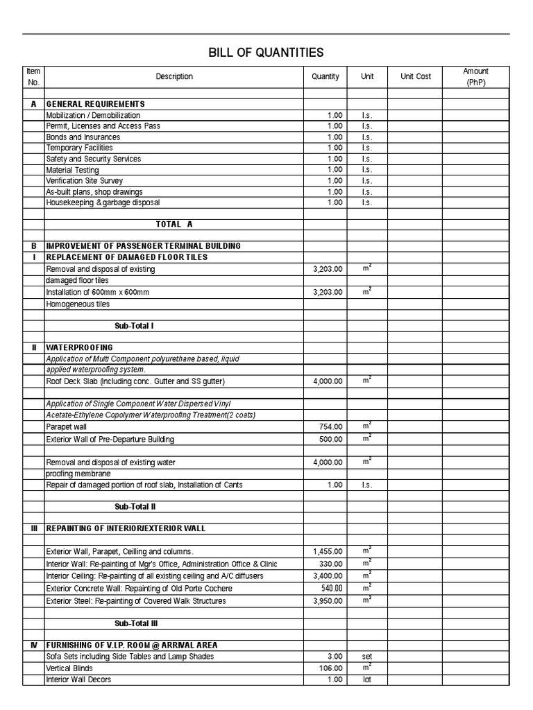 Landside Fac BOQFinal PDF Wall Framing (Construction)