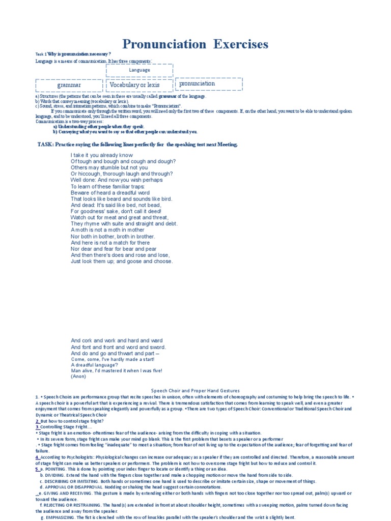 Pronunciation Exercises | PDF | Gesture | Hand