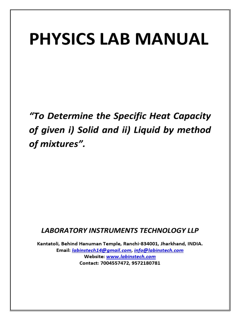 worksheet Calculating Specific Heat Worksheet to determine the specific heat capacity of solid and liquid by method mixtures temperature