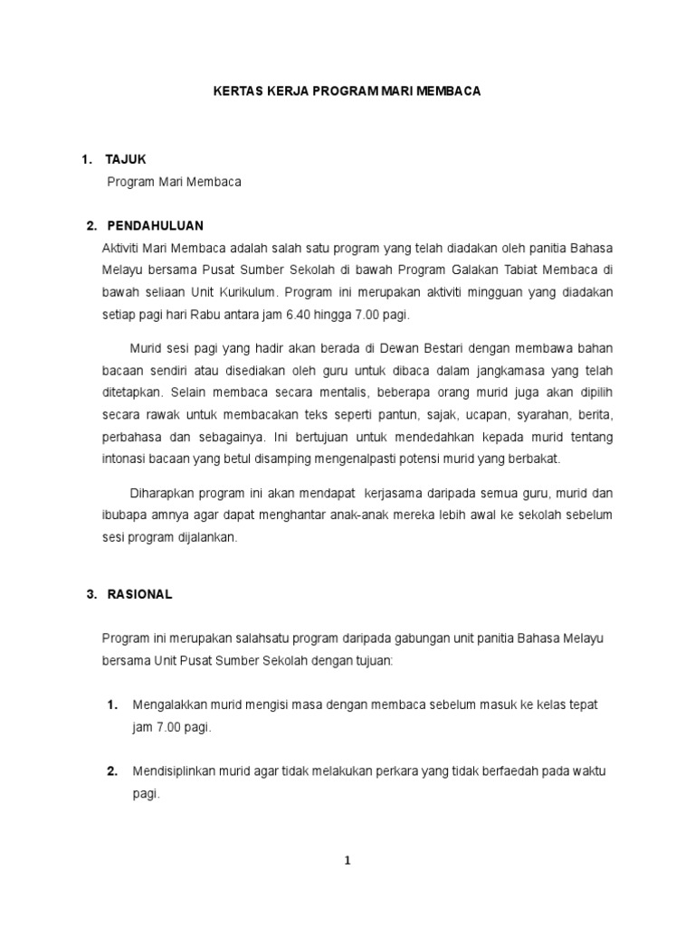Kertas Kerja Mari Membaca Pdf