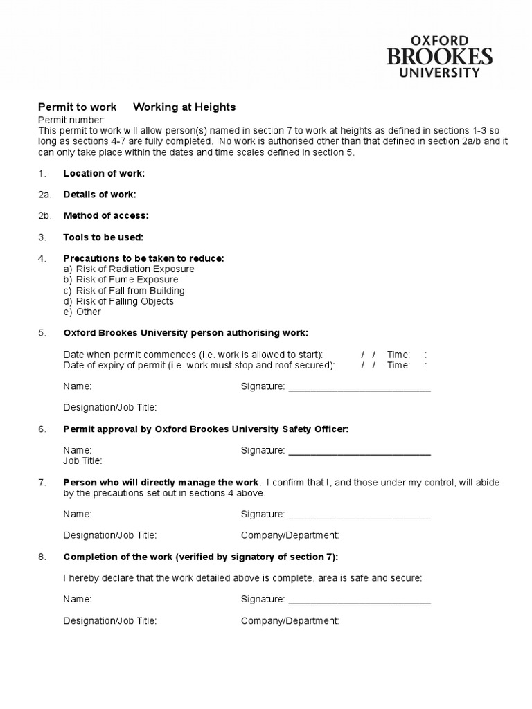 Working at Heights Permit